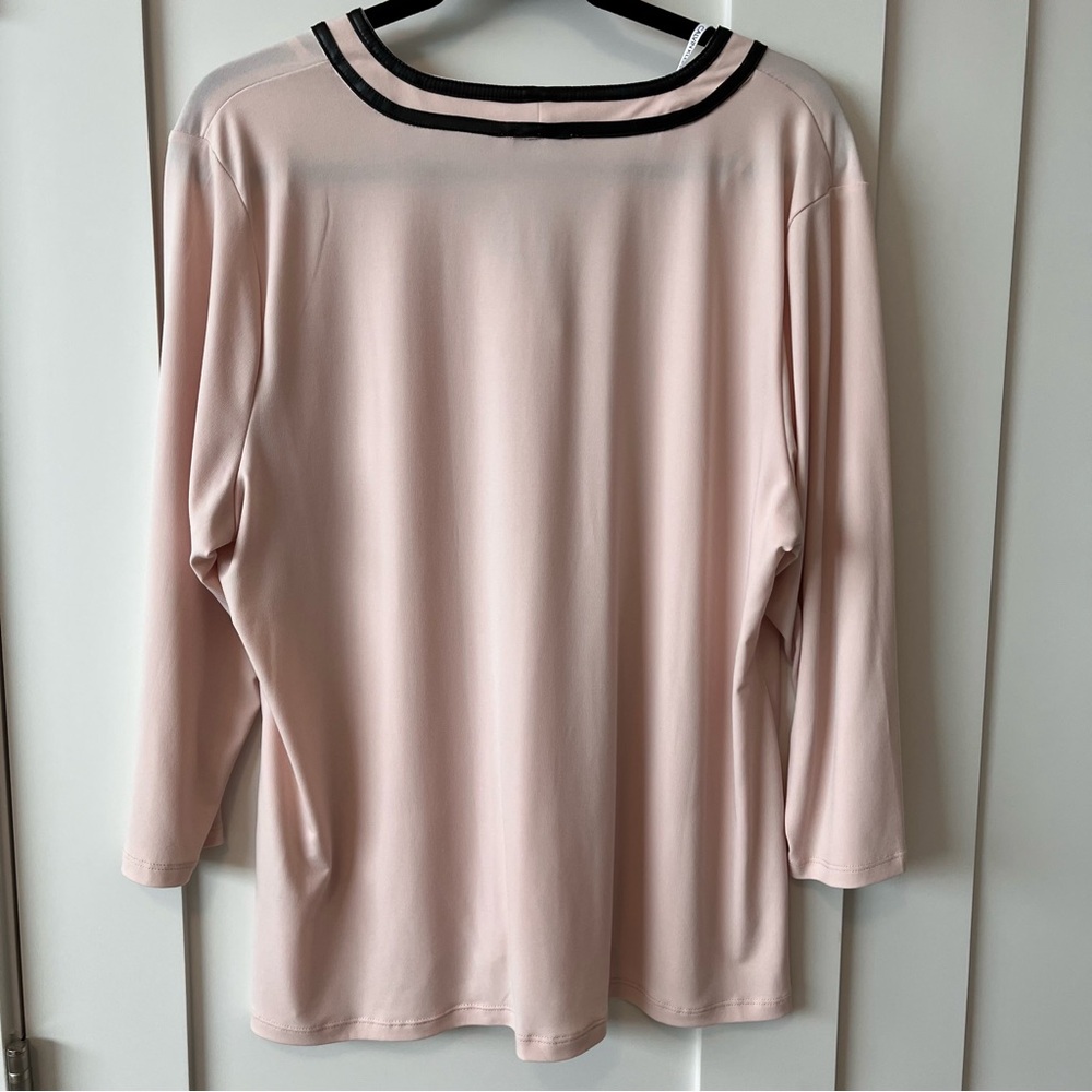 Calvin Klein Blush V-Neck Blouse with Black Trim - Picture 3 of 9